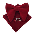 Showlu Fashion velvet bow tie set with large bowknot, matching pocket square and cufflinks, ideal for men's formal and wedding attire.