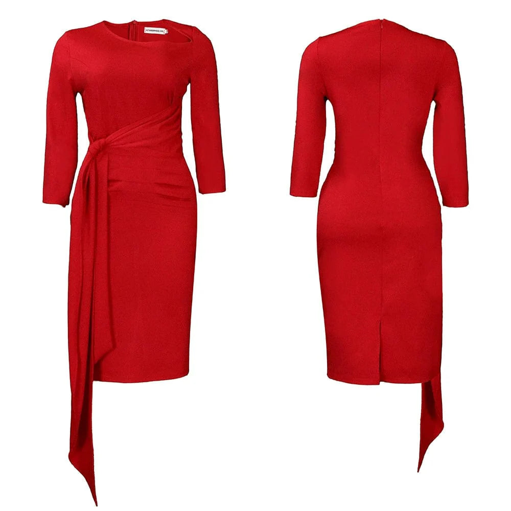 Showlu Women's Plus Size Red OL Party Dress with 3XL pencil skirt, stylish and elegant for office or evening occasions.