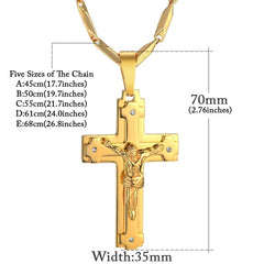 Big Stainless Steel Necklace Chain 4 Size Gold Color Christian Jewelry Jesus Crucifix Men's Cross Pendant Necklace For Men xl999 - SHOWLU FASHION STORE