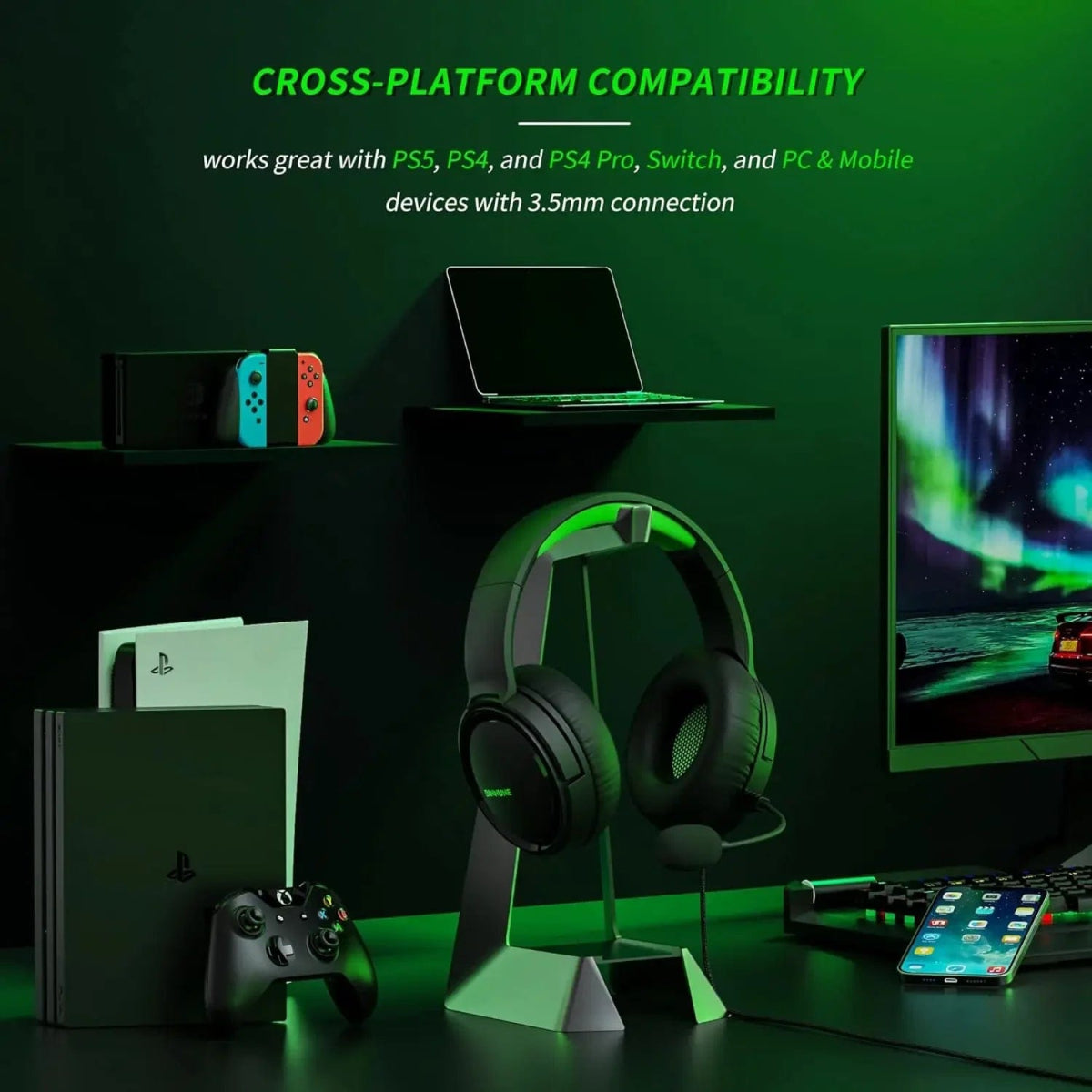 BINNUNE BG02 Gaming Headset with Mic for Xbox Series X|S Xbox One PS4 PS5 PC Switch, Wired Gamer Headphones - SHOWLU FASHION STORE