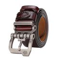 Bison Denim men's cowskin leather belt with vintage buckle, high-quality genuine leather waist strap for business or casual wear