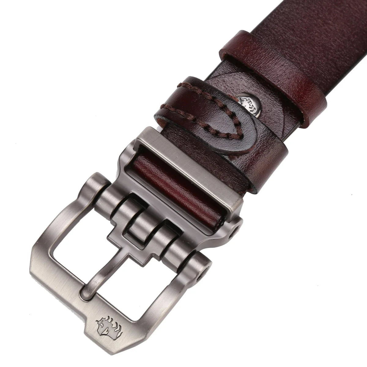 Men's Bison Denim leather belt with vintage cowskin design, featuring a metal buckle, ideal for business and casual wear.