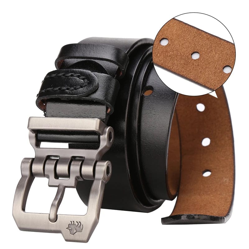 Bison Denim men's genuine cowskin leather belt with vintage brown strap and metal buckle, stylish accessory for men