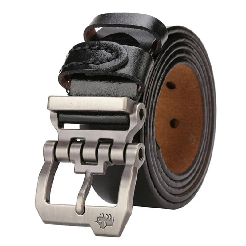 Bison Denim men's genuine cowskin leather belt in vintage brown with a metal buckle, stylish accessory for jeans and casual wear.