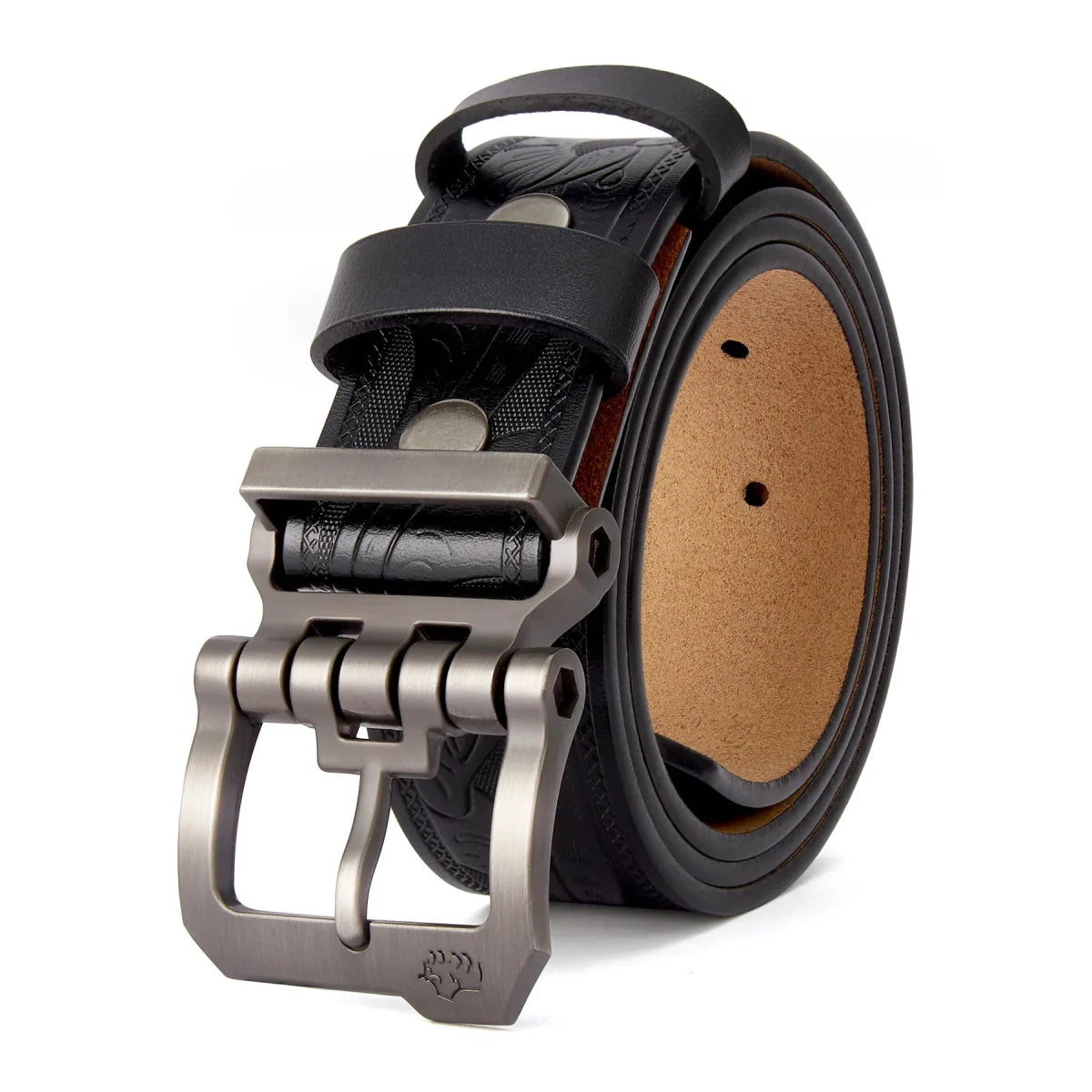 Men's Bison Denim vintage genuine leather belt with a pin buckle, casual style, high-quality waist strap for jeans or everyday wear.