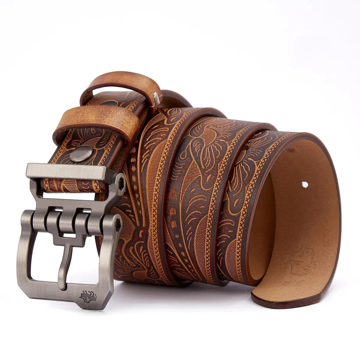 Vintage Bison Denim men's genuine leather belt with pin buckle, casual style, high-quality cowskin waist strap for jeans.