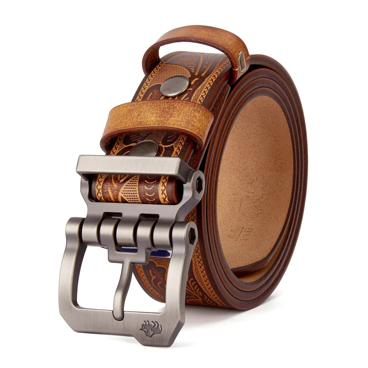Vintage Bison Denim men's genuine leather belt with a pin buckle, casual style, high-quality waist strap for jeans and everyday wear.