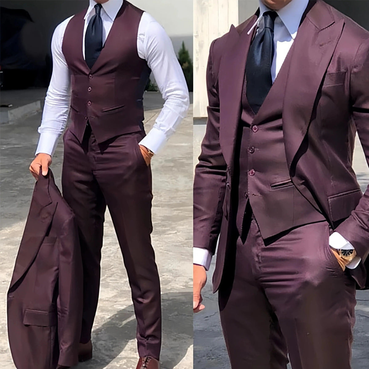 Black Men Suit Business Office Jacket Pants Vest Three - Piece Set Slim Fit Outfit Wedding Tuxedo for Male high - end Custom Clothes - SHOWLU FASHION STORE