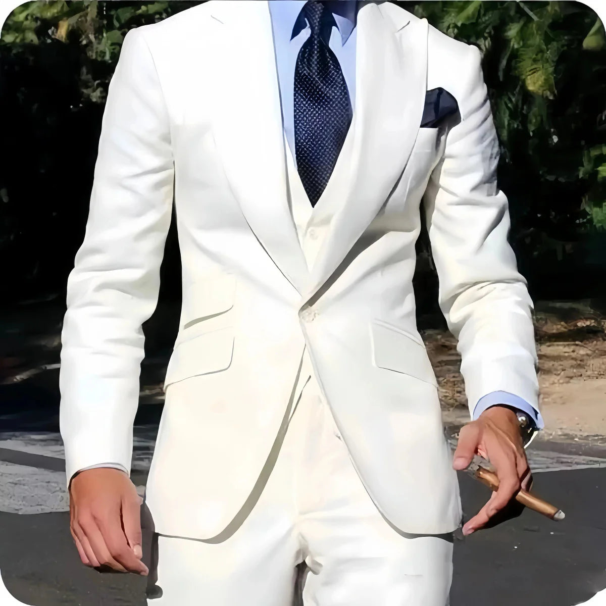 Black men's 3-piece slim fit suit with jacket, vest, and pants, ideal for business or wedding occasions, by Showlu Fashion.