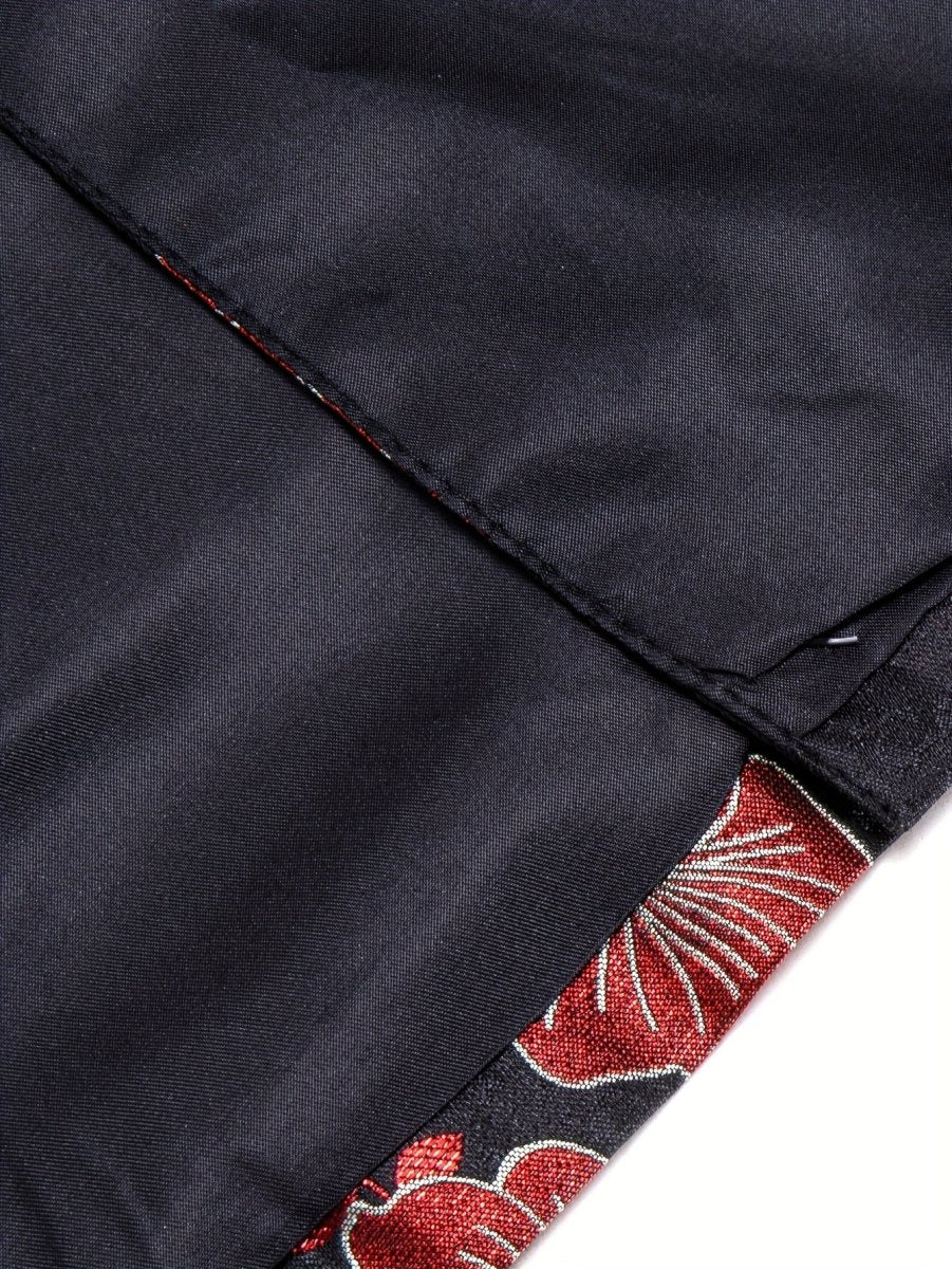 Men's black and red floral jacquard blazer with shawl lapel, casual suit jacket by SHOWLU FASHION STORE.