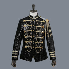 Black Sequin Coat Steampunk Blazer Stand Collar Fringe Design Blazer Nightclub Costume Party Prom Rock Outfit Blue Stage Clothes - SHOWLU FASHION STORE