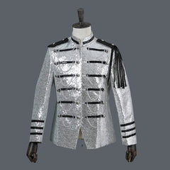 Black Sequin Coat Steampunk Blazer Stand Collar Fringe Design Blazer Nightclub Costume Party Prom Rock Outfit Blue Stage Clothes - SHOWLU FASHION STORE