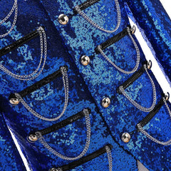 Black Sequin Coat Steampunk Blazer Stand Collar Fringe Design Blazer Nightclub Costume Party Prom Rock Outfit Blue Stage Clothes - SHOWLU FASHION STORE