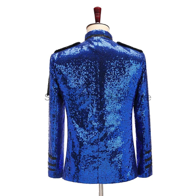 Black Sequin Coat Steampunk Blazer Stand Collar Fringe Design Blazer Nightclub Costume Party Prom Rock Outfit Blue Stage Clothes - SHOWLU FASHION STORE