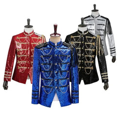Black Sequin Coat Steampunk Blazer Stand Collar Fringe Design Blazer Nightclub Costume Party Prom Rock Outfit Blue Stage Clothes - SHOWLU FASHION STORE