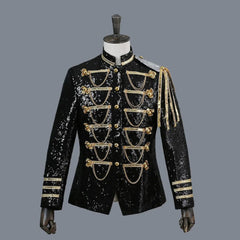 Black Sequin Coat Steampunk Blazer Stand Collar Fringe Design Blazer Nightclub Costume Party Prom Rock Outfit Blue Stage Clothes - SHOWLU FASHION STORE
