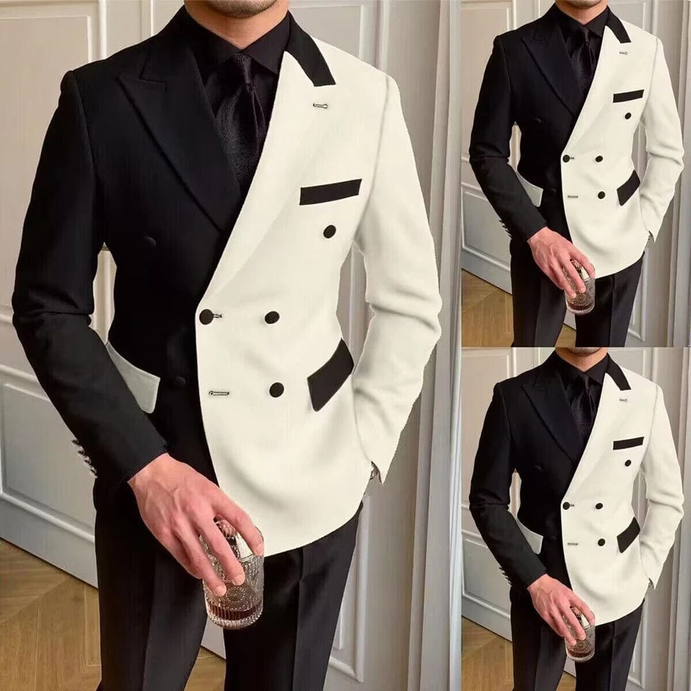 Black White Men Suits For Wedding Slim Fit Peak Lapel Blazers Pants 2 Piece Formal Formal Business Groom Tuxedos Costume Homme - SHOWLU FASHION STORE