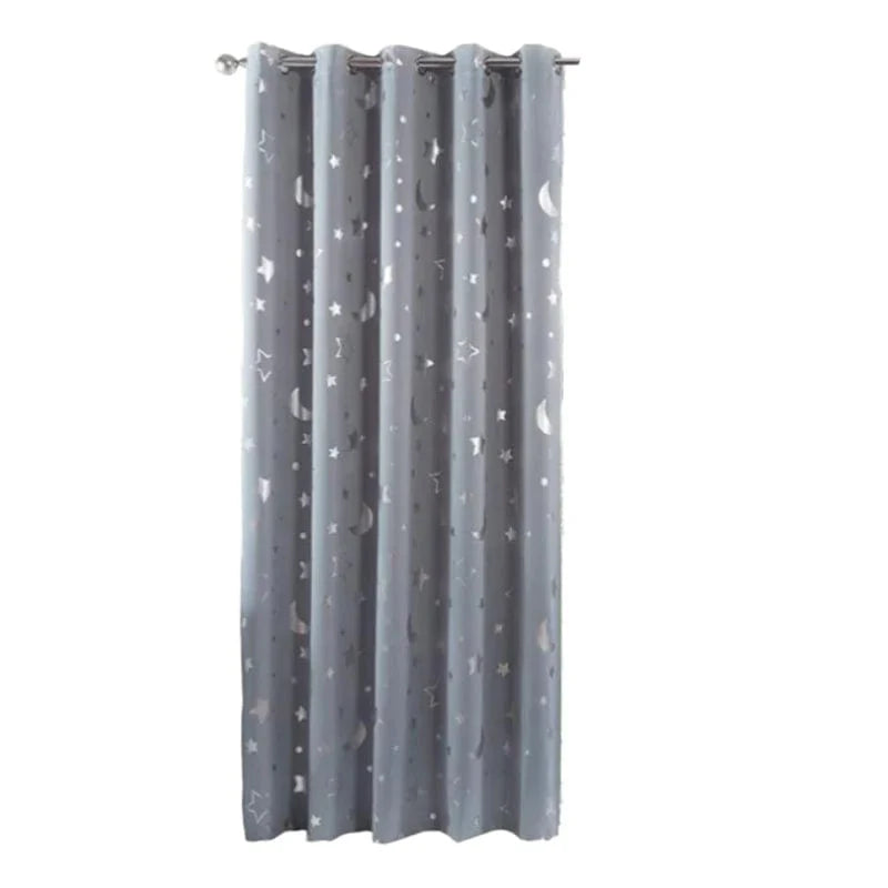 Showlu Fashion navy blackout curtains with star and moon design for kids' bedroom, perfect for blocking light and adding style.