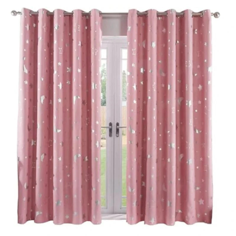 Showlu Fashion navy blackout curtains for kids bedroom with stars and moon design, ideal for boys' bedrooms or living rooms.