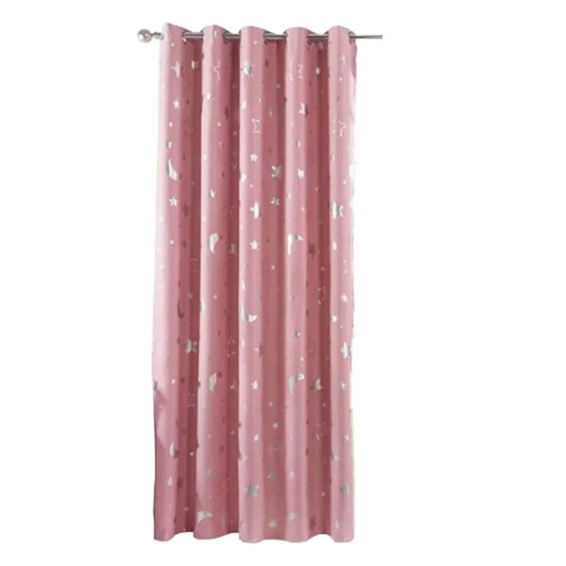 Showlu Fashion navy blackout curtains with stars and moon design, ideal for kids' bedrooms and living rooms.