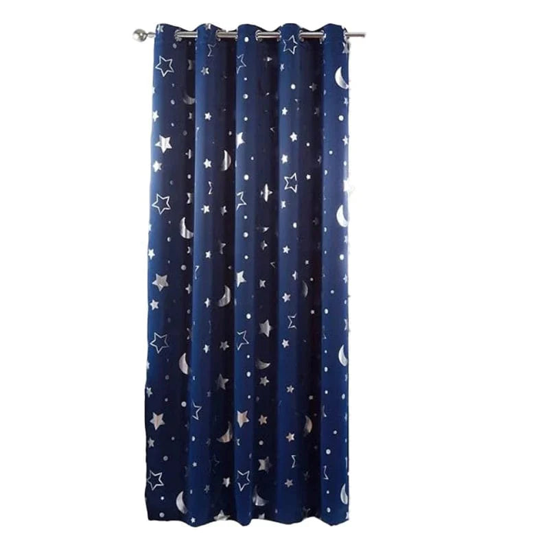 Showlu Fashion navy blackout curtains for kids' bedroom with star and moon design, ideal for boys' bedrooms and living rooms.
