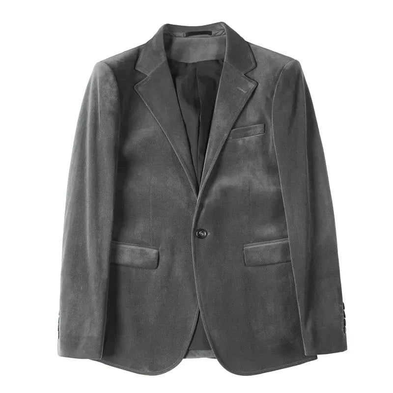 Men's slim fit velvet blazer by Showlu Fashion, black luxury formal suit jacket with autumn-winter style and stylish Korean design.