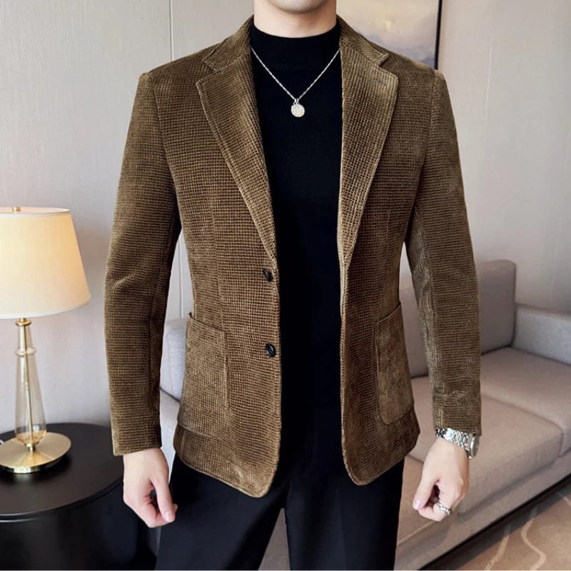 SHOWLU FASHION STORE men's slim fit corduroy blazer, high-quality casual suit jacket with formal and social style details.