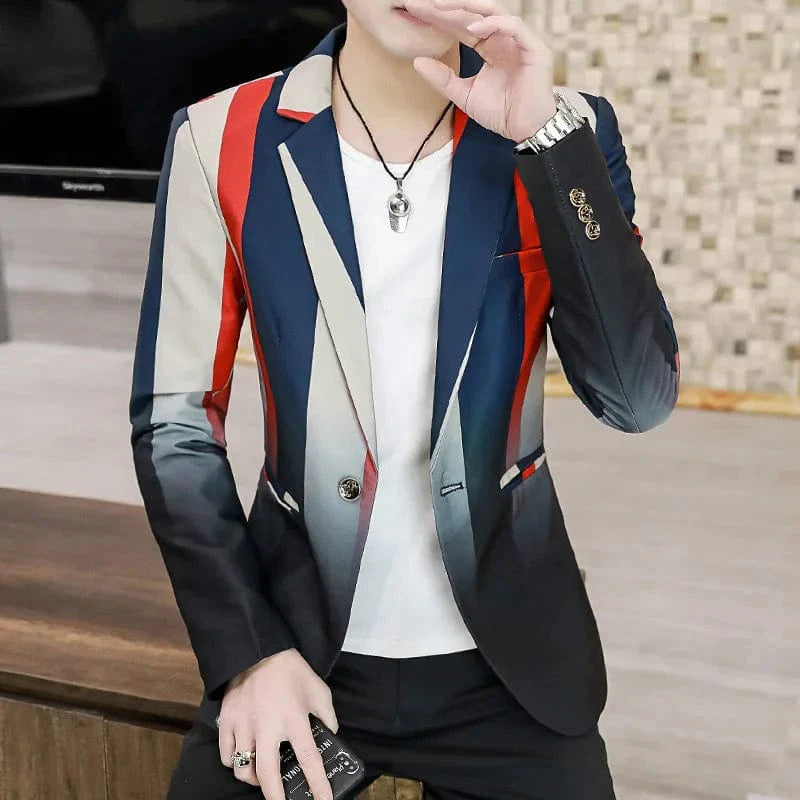 Men's slim-fit striped blazer by SHOWLU FASHION STORE, stylish British-inspired business and casual jacket for formal or outdoor wear.