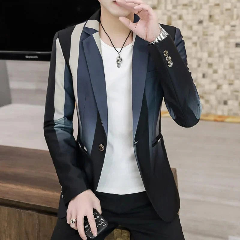 Men's slim-fit striped blazer by SHOWLU FASHION STORE, stylish casual and business jacket with British-inspired stripes.