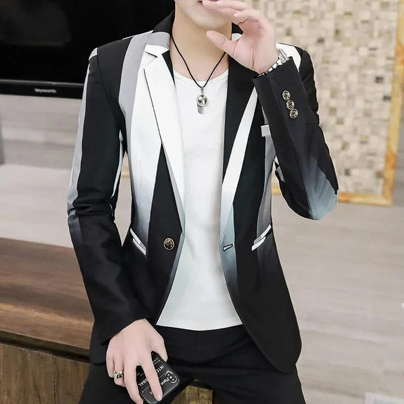 Men's slim-fit striped blazer by SHOWLU FASHION STORE, stylish British-inspired business and casual jacket with outdoor performance details