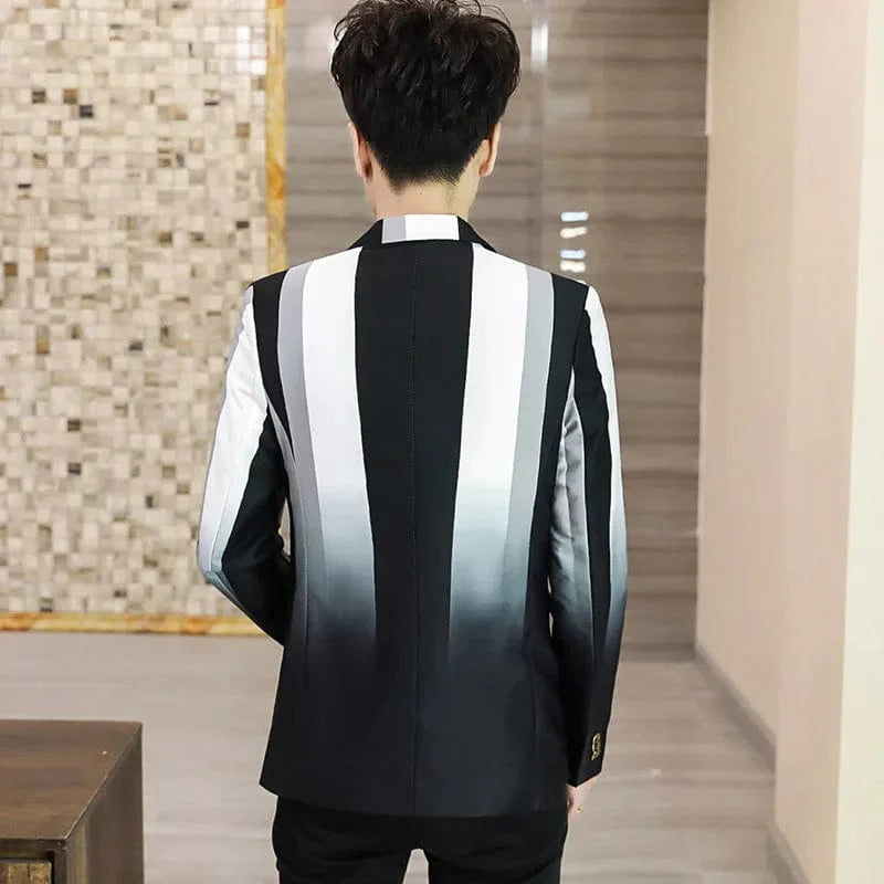 Men's slim-fit striped blazer by SHOWLU FASHION STORE, stylish British-inspired business casual jacket for smart occasions
