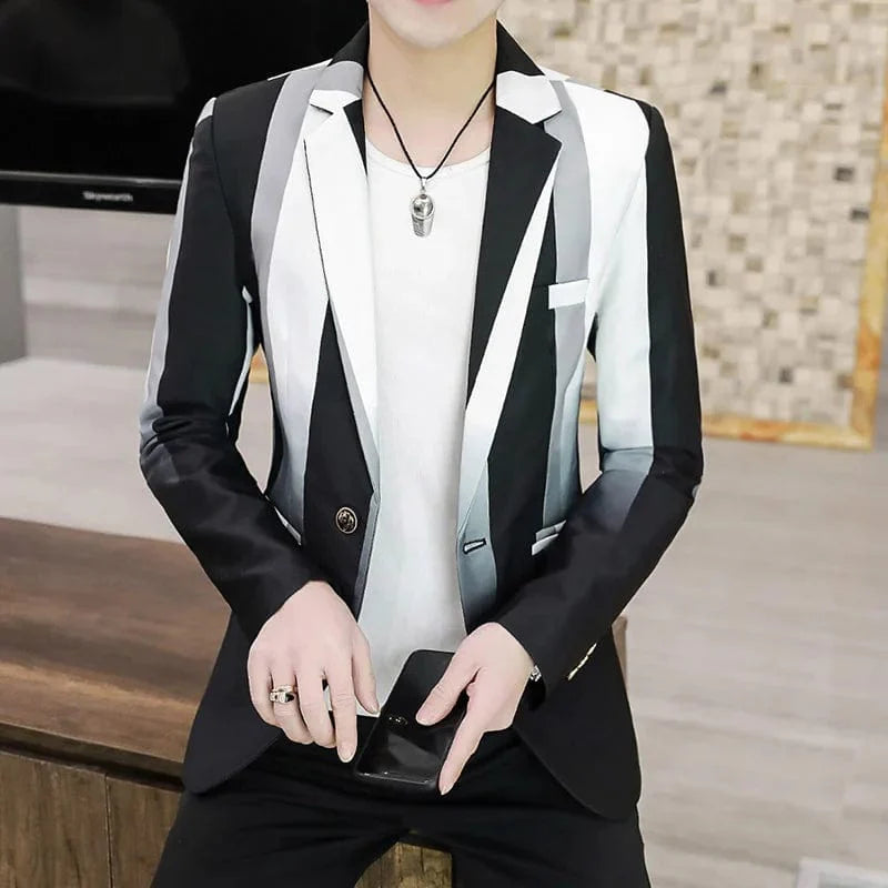 Men's slim-fit striped blazer by SHOWLU FASHION STORE, stylish British-inspired business and casual jacket for smart outdoor wear.