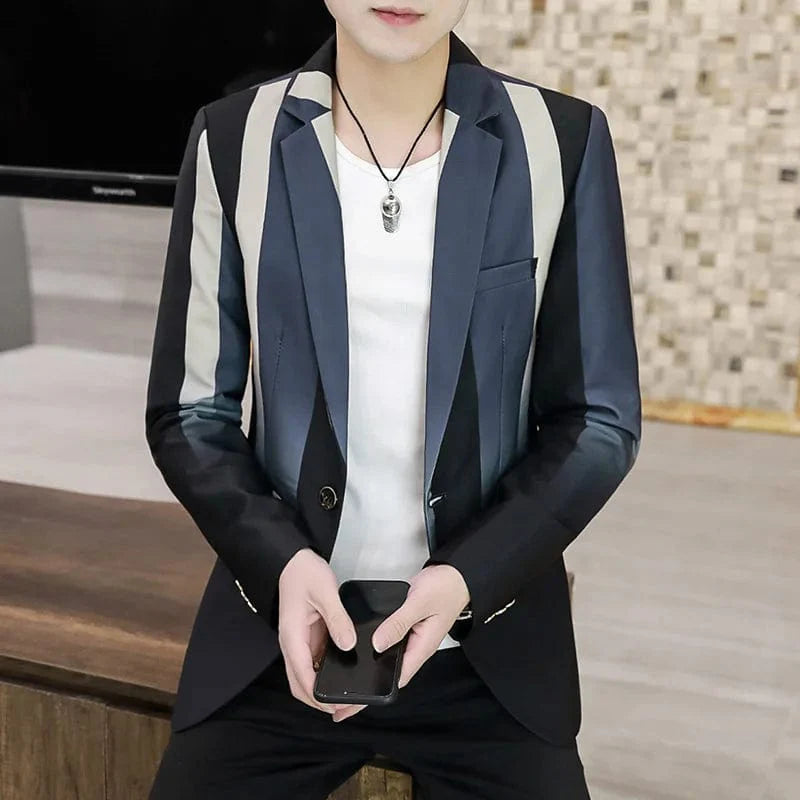 SHOWLU men's slim-fit striped blazer with a tailored cut, ideal for smart casual, business, and formal occasions.