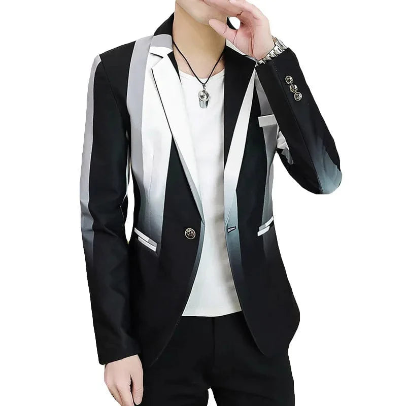 SHOWLU Men's slim-fit striped blazer, stylish British-inspired business jacket with outdoor and casual wear appeal.