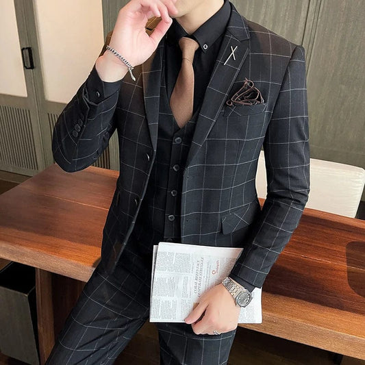 (Blazers+Pants+Vest )2023 Men Blazers 3 Piece Set Male Bridegroom wedding Dress Autumn Slim Fit Business Formal Suits Luxury 4XL - SHOWLU FASHION STORE