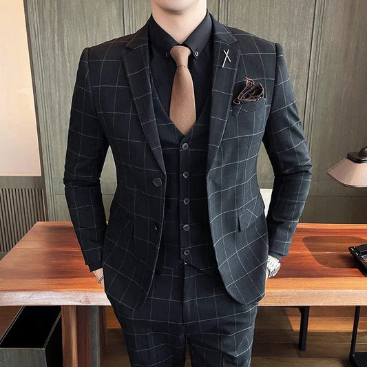 (Blazers+Pants+Vest )2023 Men Blazers 3 Piece Set Male Bridegroom wedding Dress Autumn Slim Fit Business Formal Suits Luxury 4XL - SHOWLU FASHION STORE