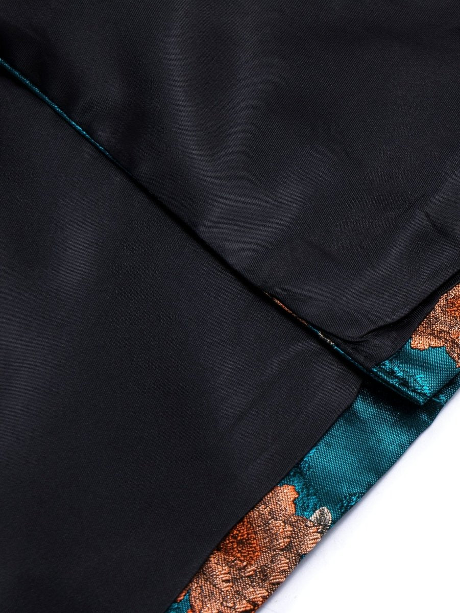 Blue floral jacquard blazer with shawl lapel, casual suit jacket by SHOWLU FASHION STORE, ideal for weddings or elegant occasions.