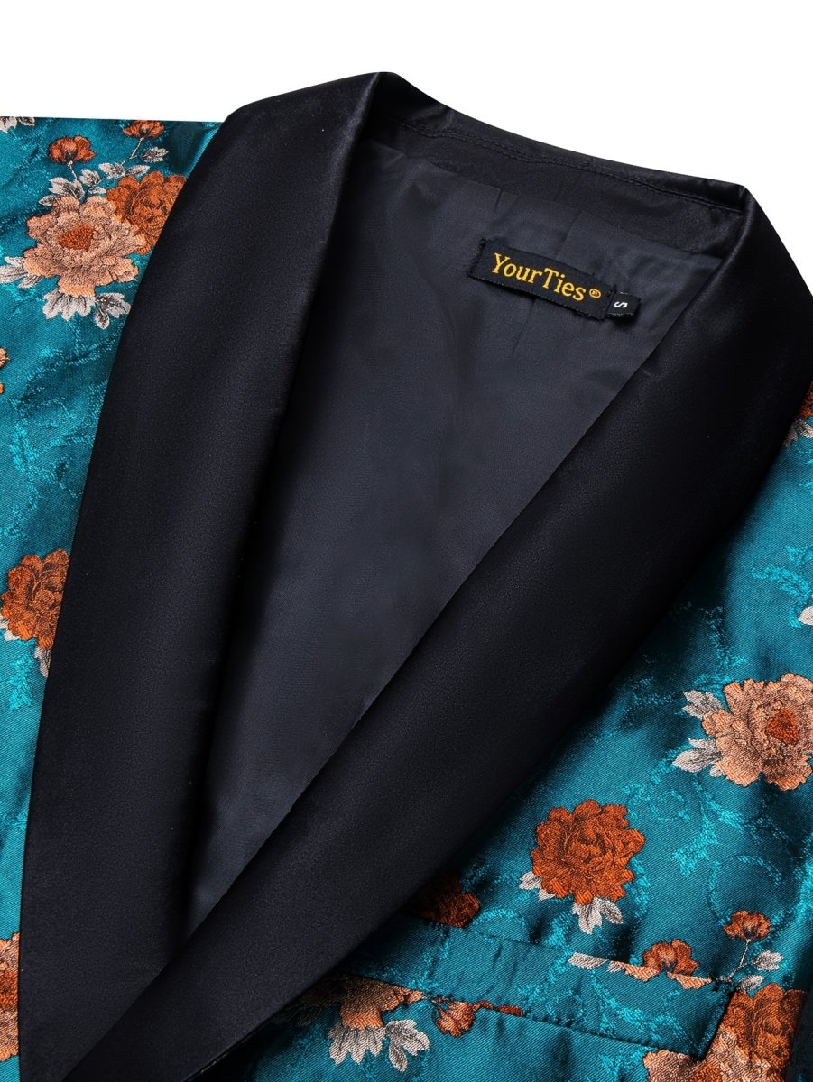Blue floral jacquard blazer by SHOWLU FASHION STORE featuring vintage shawl lapel and casual suit jacket design.