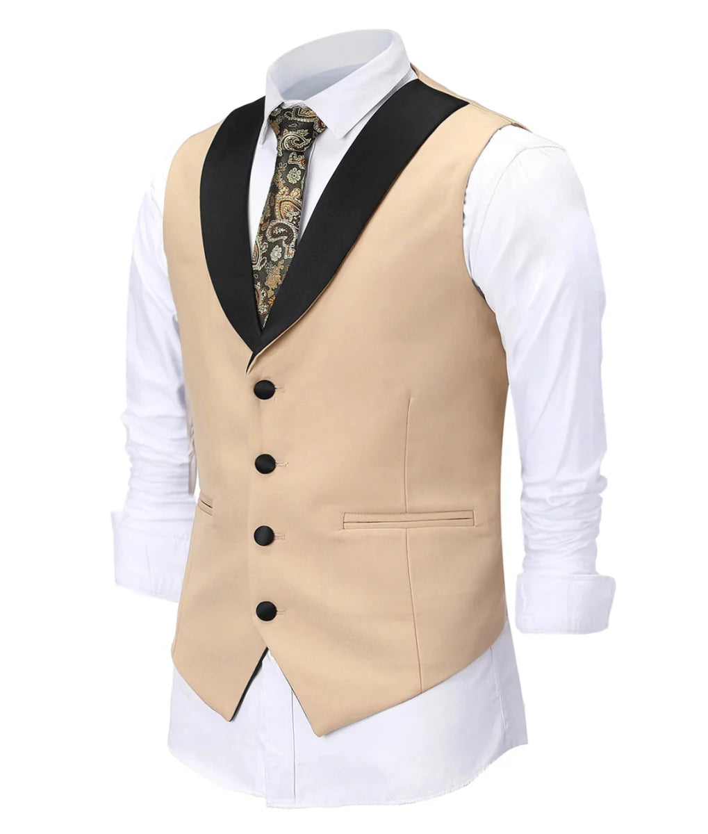 Blue men's 3-piece suit with shawl lapel, slim fit, featuring a stylish vest and pants, ideal for formal weddings and groomsmen.