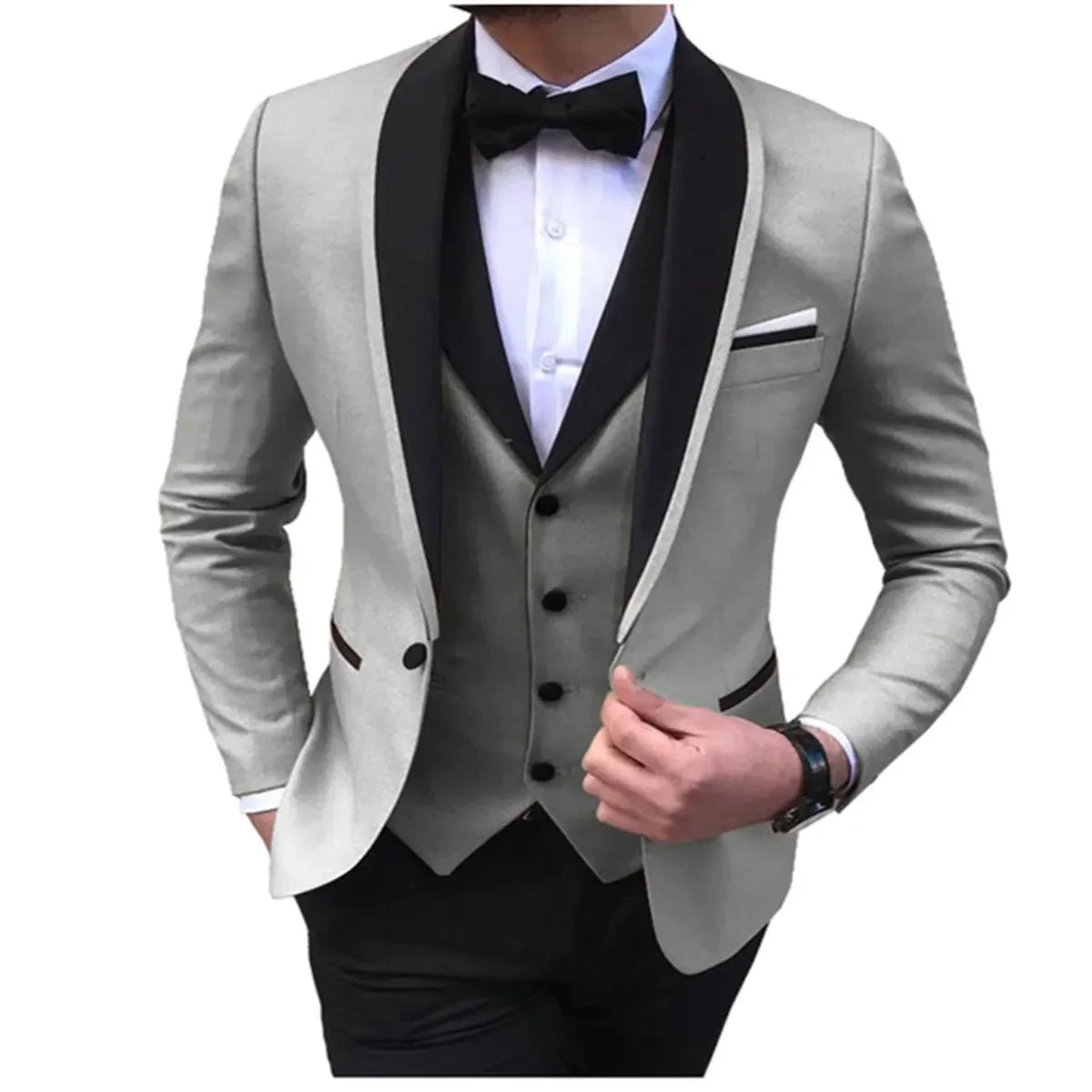 Blue men's 3-piece suit with shawl lapel, slim fit, suitable for weddings or formal occasions, styled by SHOWLU FASHION STORE.