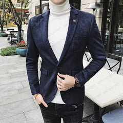 Blue Suede Men Blazer Slim Fit Cusotm Tide Jacket Smart Business Tailored Men Suit Coat Male Blazer Costume Homme (Only Jacket) - SHOWLU FASHION STORE