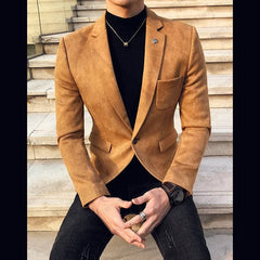 Blue Suede Men Blazer Slim Fit Cusotm Tide Jacket Smart Business Tailored Men Suit Coat Male Blazer Costume Homme (Only Jacket) - SHOWLU FASHION STORE