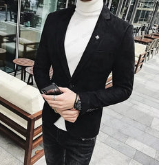 Blue Suede Men Blazer Slim Fit Cusotm Tide Jacket Smart Business Tailored Men Suit Coat Male Blazer Costume Homme (Only Jacket) - SHOWLU FASHION STORE