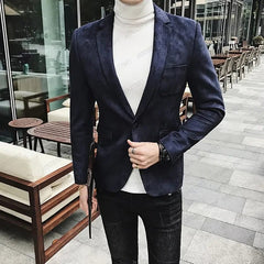 Blue Suede Men Blazer Slim Fit Cusotm Tide Jacket Smart Business Tailored Men Suit Coat Male Blazer Costume Homme (Only Jacket) - SHOWLU FASHION STORE