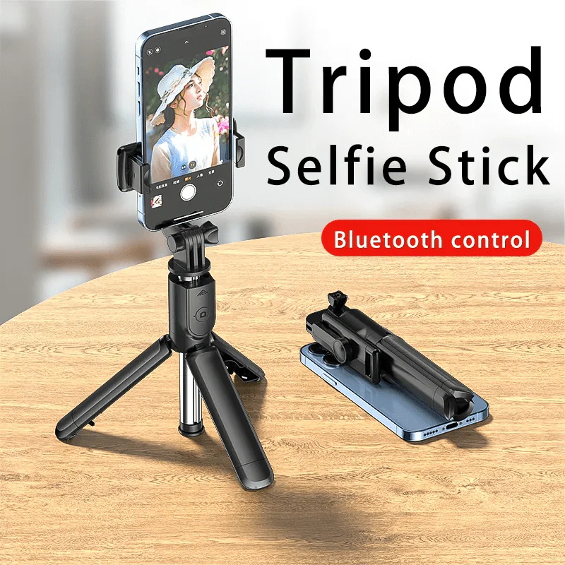 Samiyoe Bluetooth selfie stick tripod with extendable monopod, wireless remote, phone holder for iPhone, Samsung, Xiaomi smartphones.