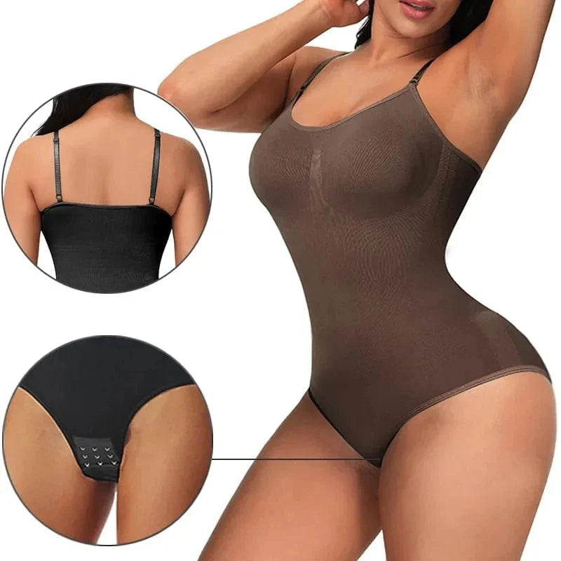 Showlu Women's full body shapewear bodysuit with tummy control, butt lifter, and thigh slimming for a smooth, contoured silhouette.