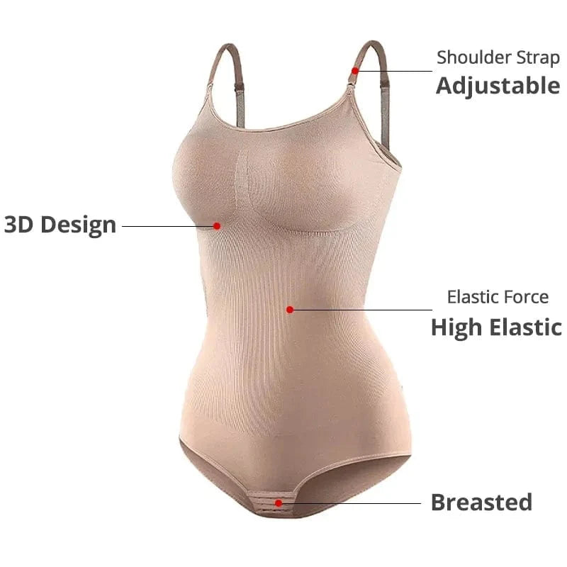 Showlu Women's full body shapewear bodysuit with tummy control, butt lifting, and thigh slimming for a smooth, contoured silhouette.