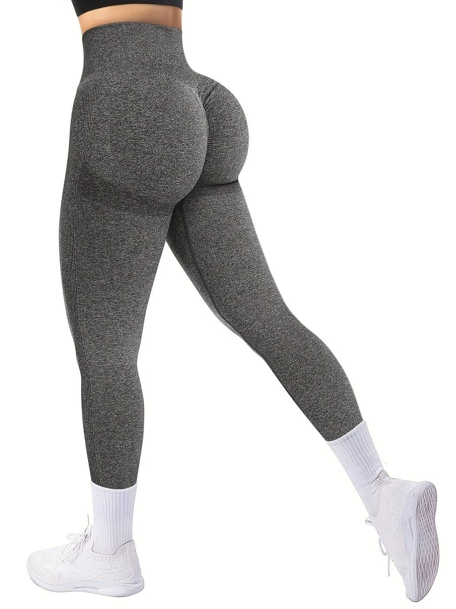 Showlu seamless high-waisted butt-lifting leggings in black nylon spandex, designed for sculpted fit and all-season comfort.