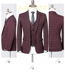 Boutique 5XL (Blazer + Vest + Trousers) Italian Style Fashion Business Elegant Gentleman Plaid Slim Casual Formal Suit 3 - piece - SHOWLU FASHION STORE