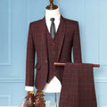 Men's 3-piece plaid suit by Showlu Fashion featuring a slim fit blazer, vest, and trousers in Italian style for business or formal wear.